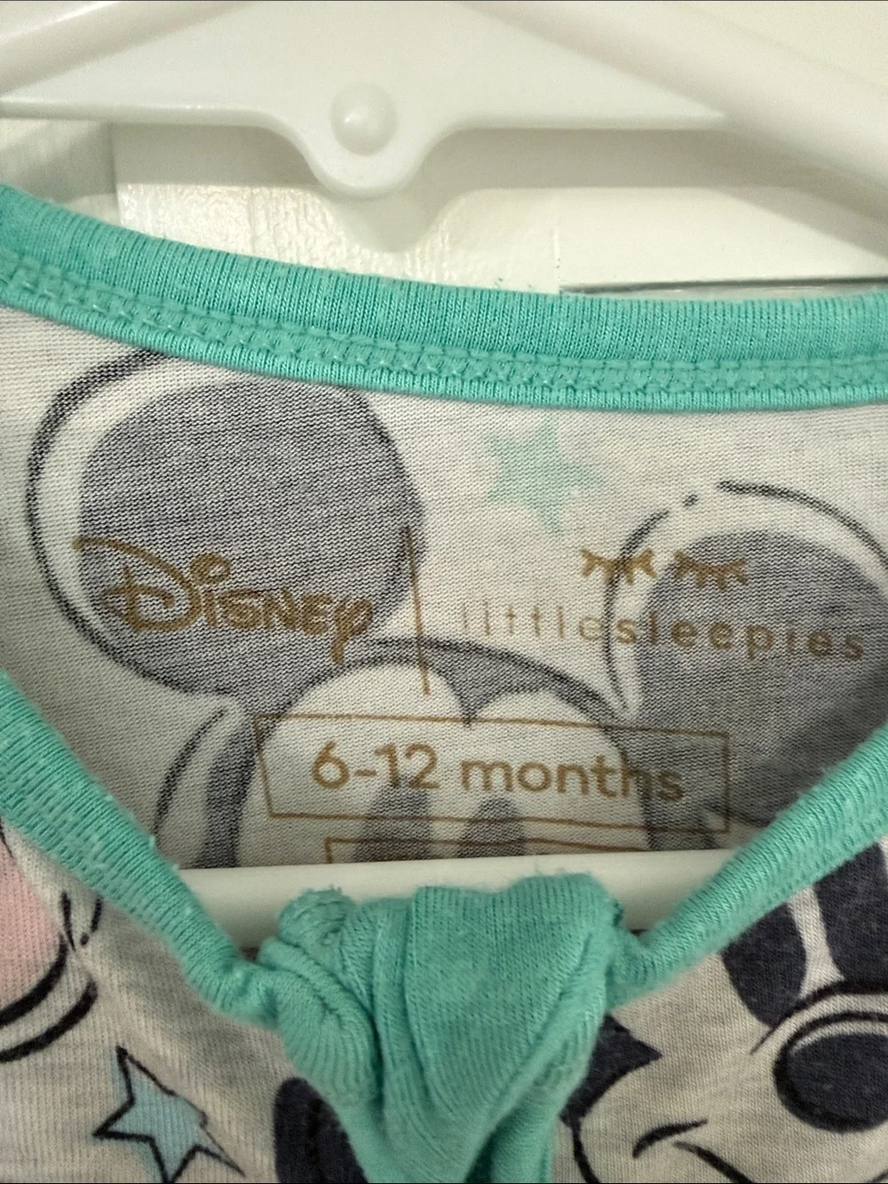 Disney x Little Sleepies Gray Mickey Mouse One-Piece Footie with Teal Trim